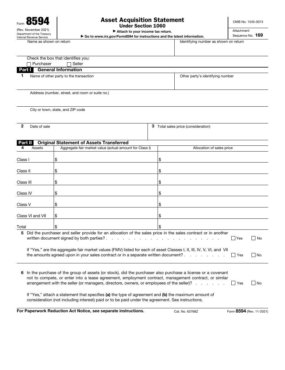 IRS Form 8594, first page